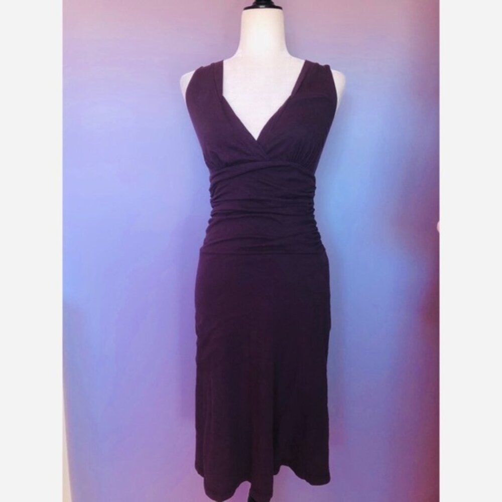 Anthropologie Velvet purple ruched Dress